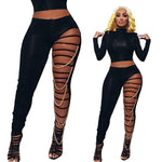 Load image into Gallery viewer, hirigin Sexy High Waist Ripped Leggings Women Black Slim Holes Trousers With Gold Chain Pencil Pants Casual Fashion Clothing
