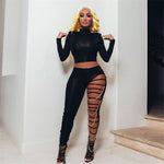 Load image into Gallery viewer, hirigin Sexy High Waist Ripped Leggings Women Black Slim Holes Trousers With Gold Chain Pencil Pants Casual Fashion Clothing
