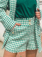 Simplee Vintage houndstooth v-neck women blazer