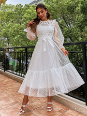 Simplee Elegant lantern sleeve lace party dress