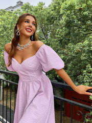 Simplee Puff sleeve sexy corset women party dress Elegant slash neck sweet evening dresses