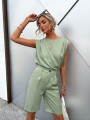 Simplee Sleeveless top straight leg shorts jumpsuit