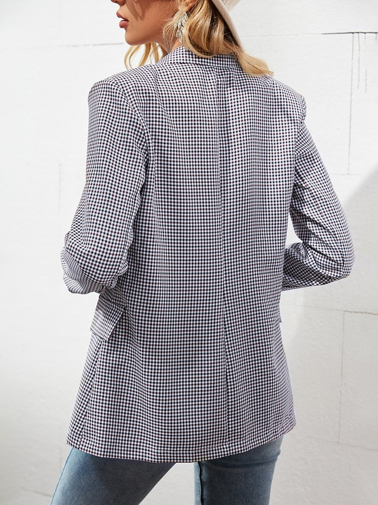 Plaid Classic Shoulder Pads Blazer