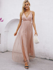 Simplee Mesh backless pink lace women blue party long dress summer Elegant v-neck even maxi dresses