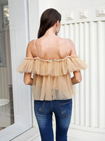 Load image into Gallery viewer, Simplee V-neck mesh lace up sexy blouse summer women Strap boho ruffle cold shouler elegant tops Tulle see through casual shirt
