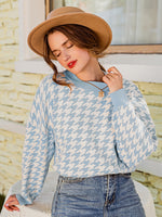 Load image into Gallery viewer, Simplee Women geometric khaki knitted sweater women casual Houndstooth lady pullover sweater
