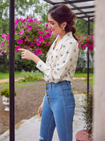 Load image into Gallery viewer, Simplee Vintage puff sleeves floral print blouse women Casual peter pan collar long sleeve office shirt
