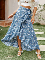 Simplee Boho lace up beach green print summer skirt