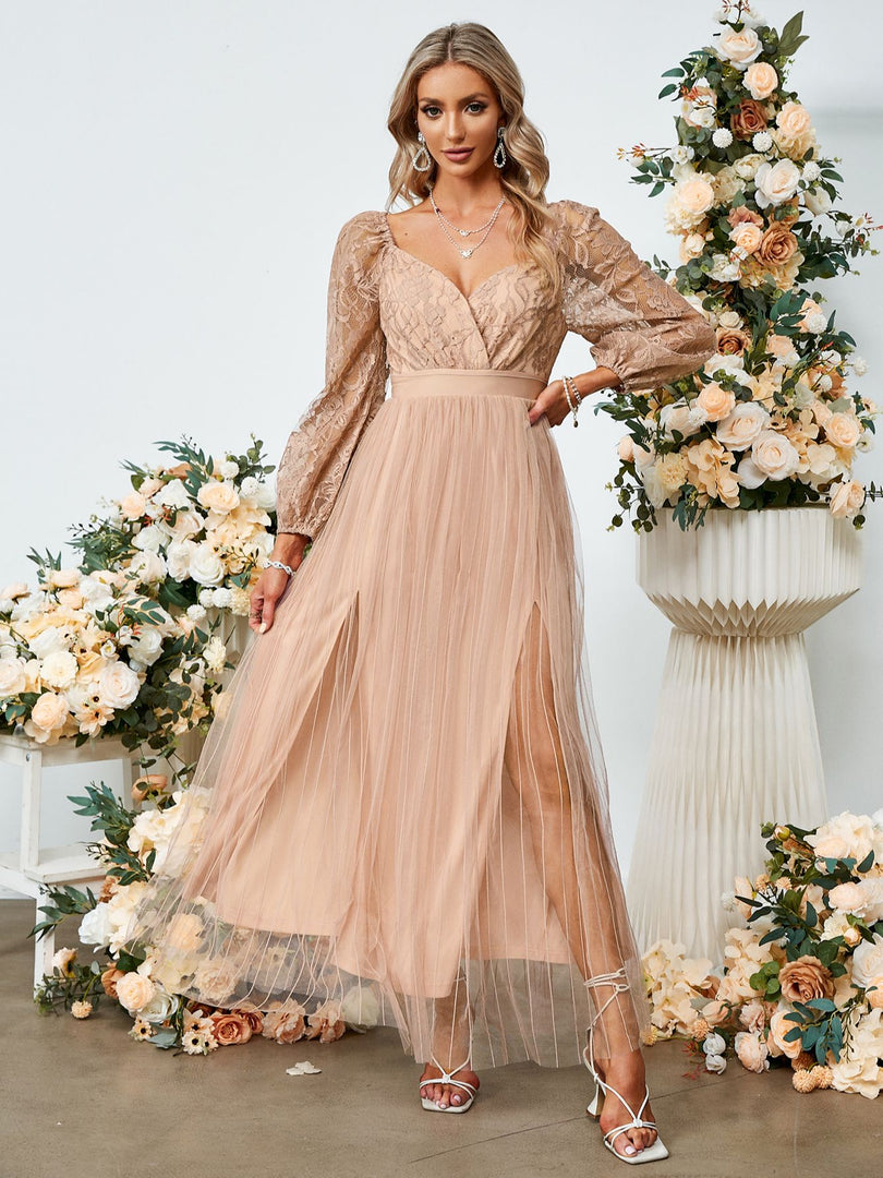 Simplee Elegant embroidery tulle floral wedding dress