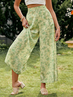 Load image into Gallery viewer, Simplee Floral holiday light green women wide leg pants Loose causal high waist female trousers Zipper thin summer beach bottoms
