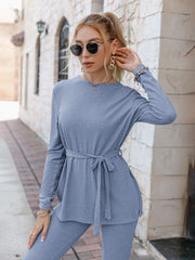 Simplee Casual lace up sheath two piece sets women  Sportwear long sleeve ladies tracksuit sets autumn  O-neck fitness pants set