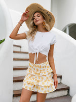 Load image into Gallery viewer, Simplee Summer Casual Yellow Flowers Pleated Women Mini Skirt
