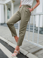 Load image into Gallery viewer, Simplee Casual green buttons pants women summer High street pocket slim pencil pant autumn Elegant elastic waist bottom
