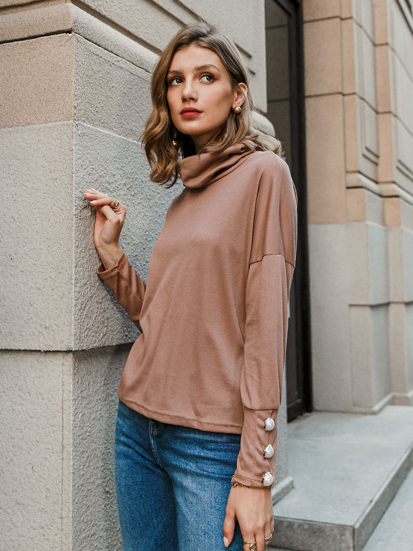 Simplee Women loose pearl button sweatshirt