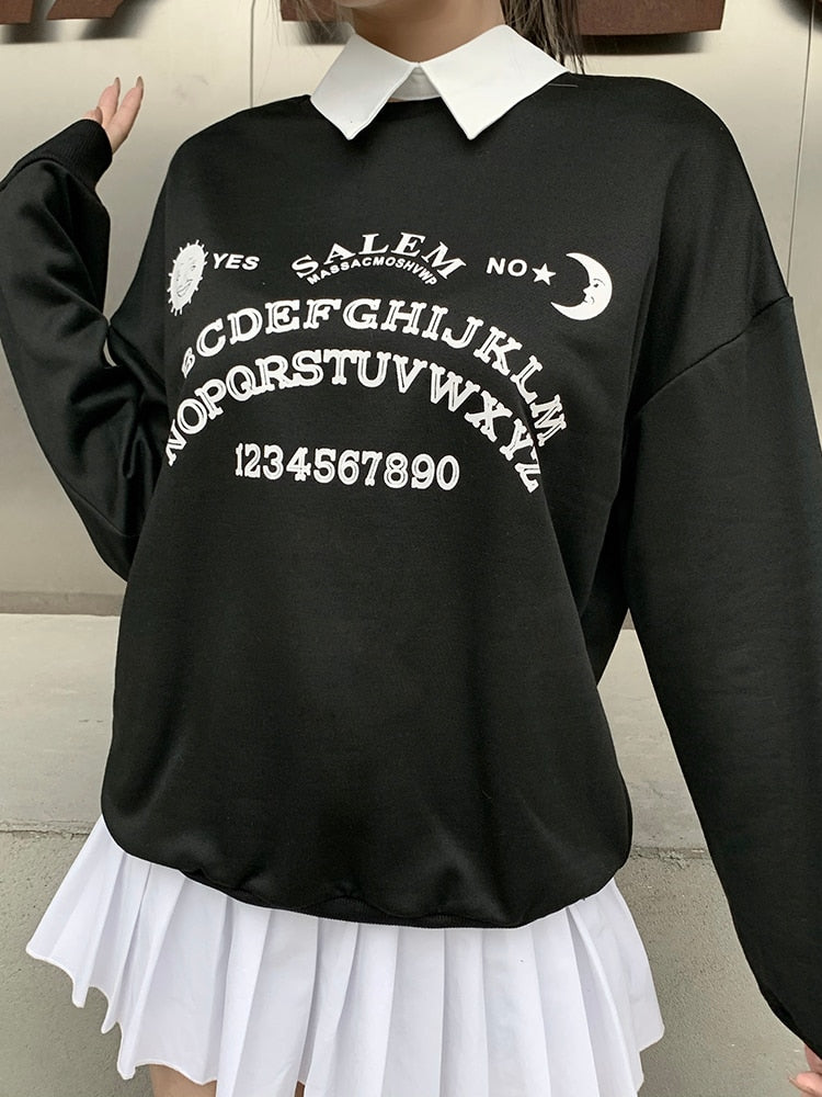 InsGoth Black Grunge Oversized Hoodies Gothic Harajuku Streetwear Chic Letter Print Hoodies Women Autumn Long Sleeve Hoodies