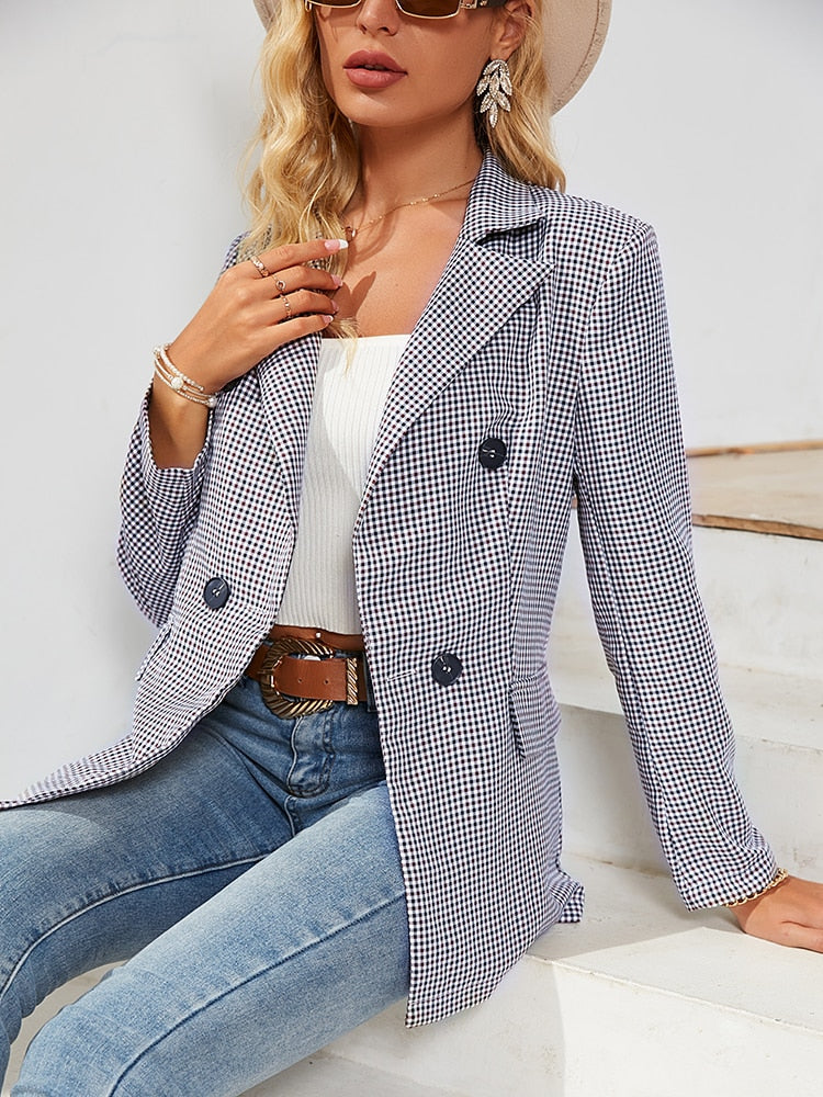 Plaid Classic Shoulder Pads Blazer