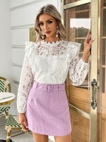 Load image into Gallery viewer, Simplee Elegant white lace blouse women
