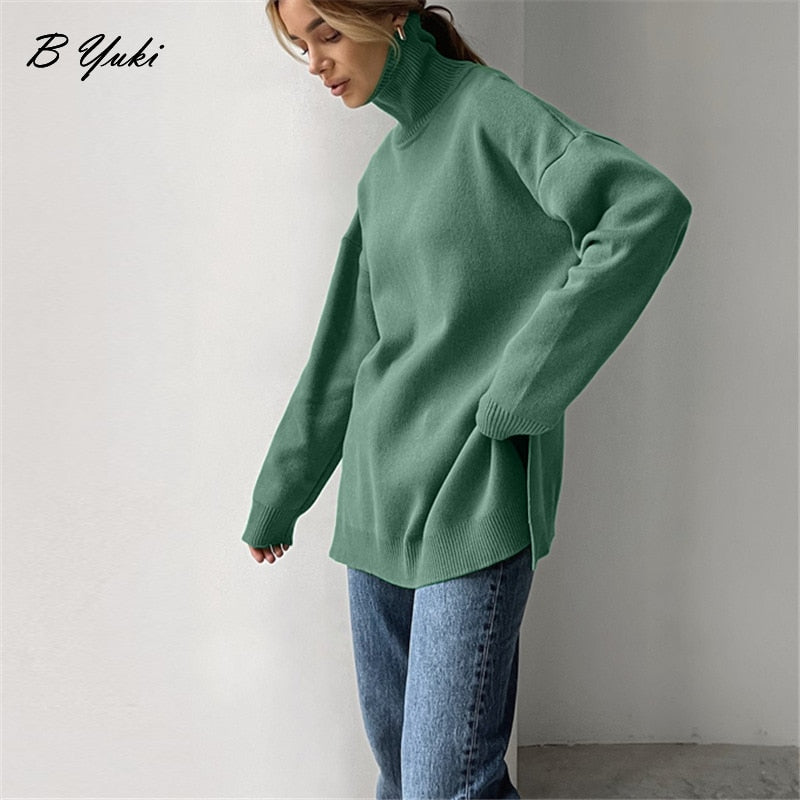 Blessyuki Oversized Cashmere Split Knitted Sweater Women
