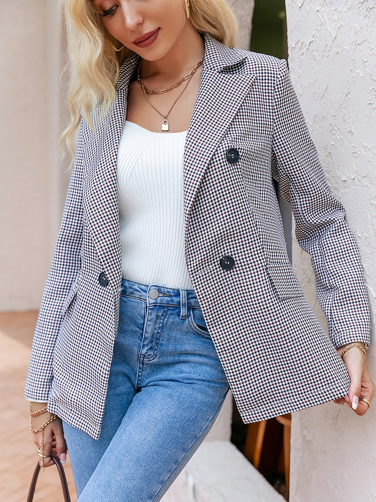 Plaid Classic Shoulder Pads Blazer