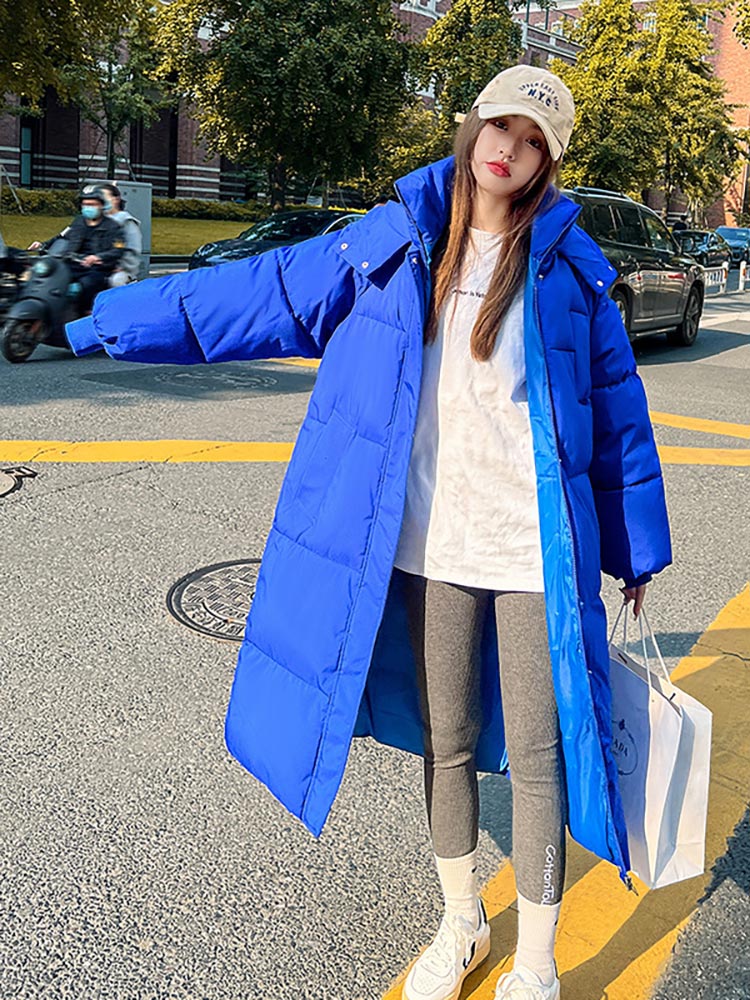 Women Winter X-long Parkas Solid Hooded Thicken Warm Female Snow Wear Coat Padded Loose Clothes