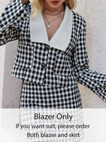 Load image into Gallery viewer, Simplee Office plaid doll collar blazer suits for women autumn Elegant checkered female suit with skirt Pocket two piece sets
