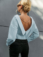 Load image into Gallery viewer, Simplee V neck white Backless chain women blouse shirts
