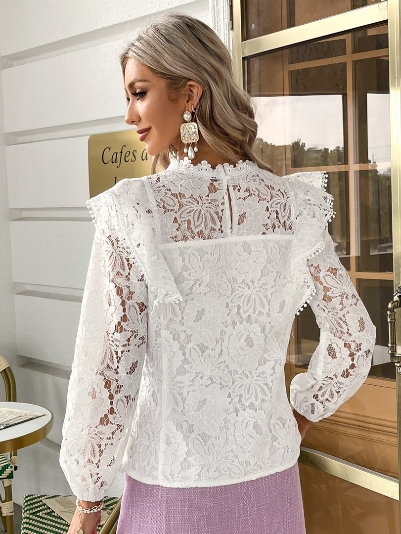 Simplee Elegant white lace blouse women