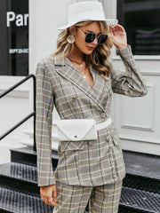 Plaid Double Breasted Ladies Blazer