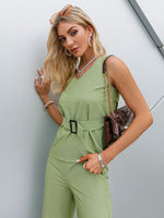 Load image into Gallery viewer, Simplee Casual sleeveless belt women sets summer Chic asymmetric v-neck two piece set women Office lady soft solid elastic sets
