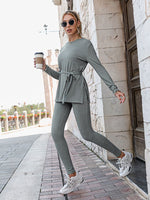 Load image into Gallery viewer, Simplee Casual lace up sheath two piece sets women  Sportwear long sleeve ladies tracksuit sets autumn  O-neck fitness pants set

