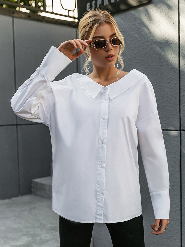 Simplee V neck white Backless chain women blouse shirts