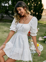 Load image into Gallery viewer, Simplee Lace up hollow out knot summer white dress
