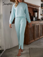 Load image into Gallery viewer, Simplee Casual split pleated women autumn pant set
