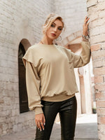 Load image into Gallery viewer, Simplee Autumn Solid O-neck Office Ladies Sweatshirt Khaki Off shoulder Women Pullover Full Regular Sleeves Female Sweatshirt
