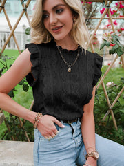 Simplee Elegant white lace stitching sleeveless top Casual Solid O-neck ruffle summer women Tshirt Fashion Office lady short top