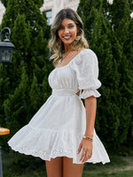 Load image into Gallery viewer, Simplee Lace up hollow out knot summer white dress
