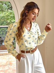 Simplee Vintage puff sleeves floral print blouse women Casual peter pan collar long sleeve office shirt