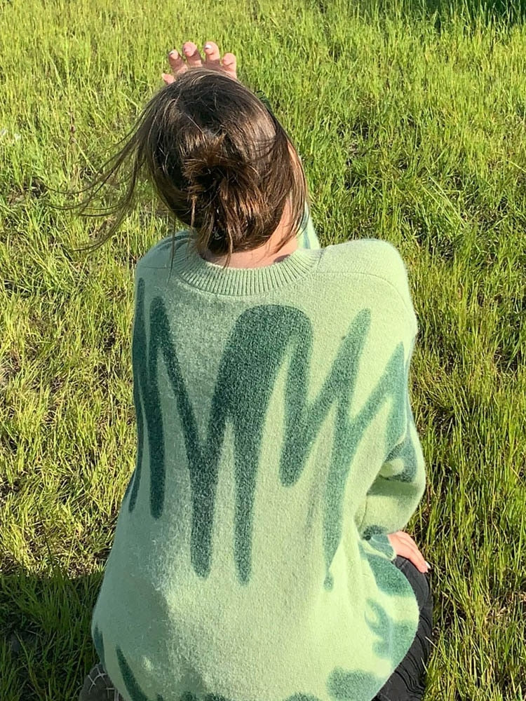 Aproms Elegant Green Striped Print Pullovers