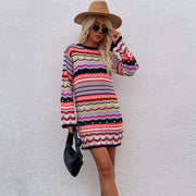 Aproms Vintage Colorful Crochet Mini Dress
